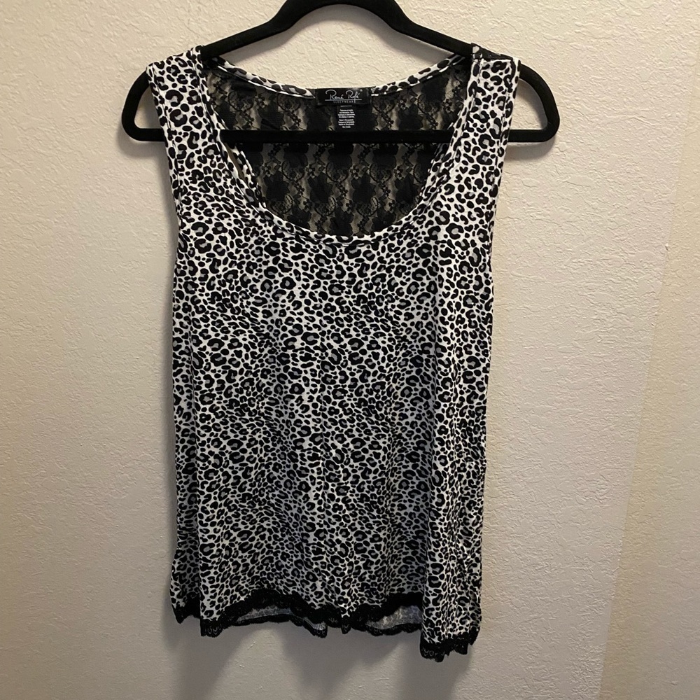 Rene Rofe Leopard Sleep Tank & Sleep Short With Lace Trim Size XL New W/O Tag